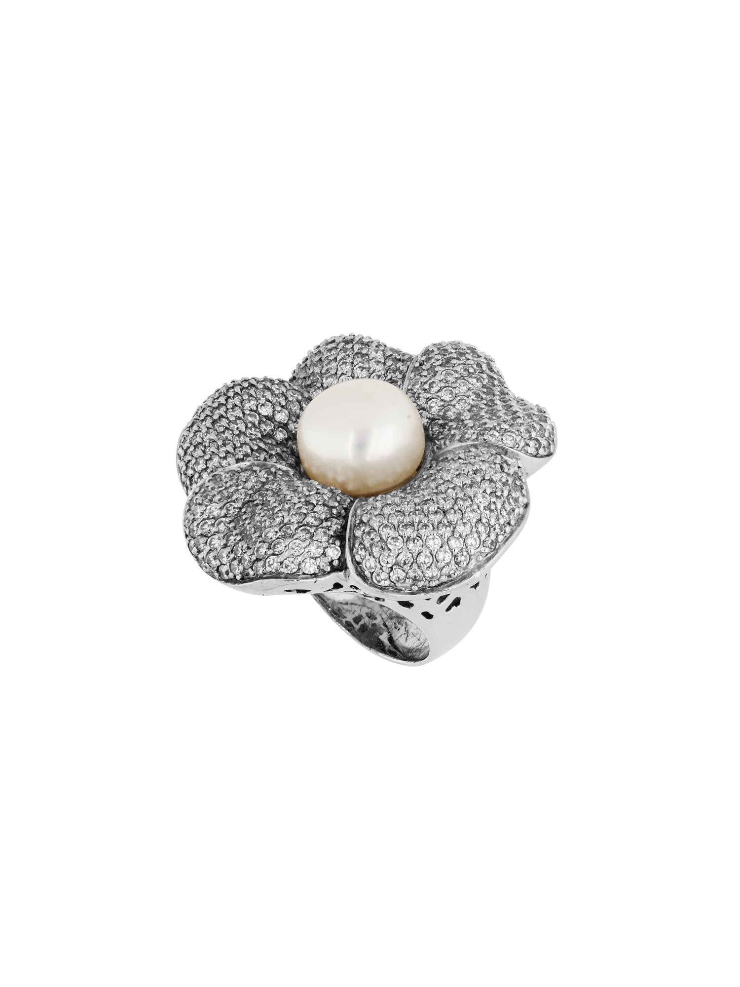 2qty NEW / Argent Rhodié Bague sur argent rhodié sertie de pavage burmalite™ blanche // RECO : 340€