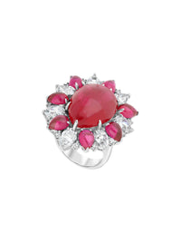 1qty DJV / QTY DISPO : 3-QTY VENDUES : 1-ST : 33% PRIX DJV : 450€ // Argent Bague argent sertie de burmalite™ cabochon taille poire rouge rubis /// RECO : 390€