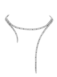 1qty NEW / Argent Rhodié Collier double rang serpent Burmalite blanche taille brillant en argent rhodié // RECO : 585€