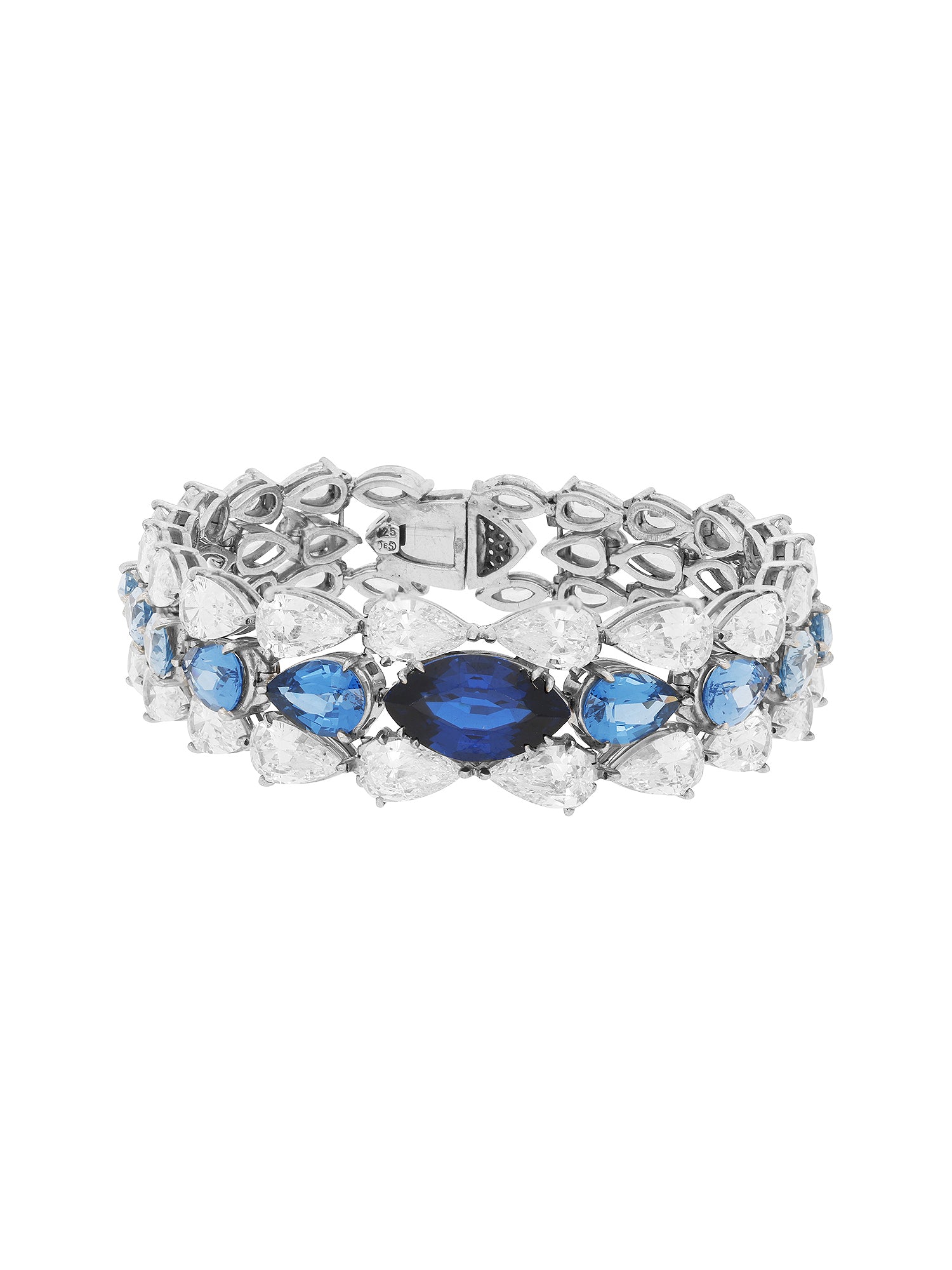 1qty NEW / Argent Rhodié bracelet sur argent rhodié serti de burmalite™ taille marquise et taille poire dégradée bleu saphir // RECO : 2925€