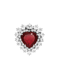 1qty NEW / Argent Rhodié Broche cœur Burmalite rouge rubis et blanche en argent rhodié // RECO : 426€