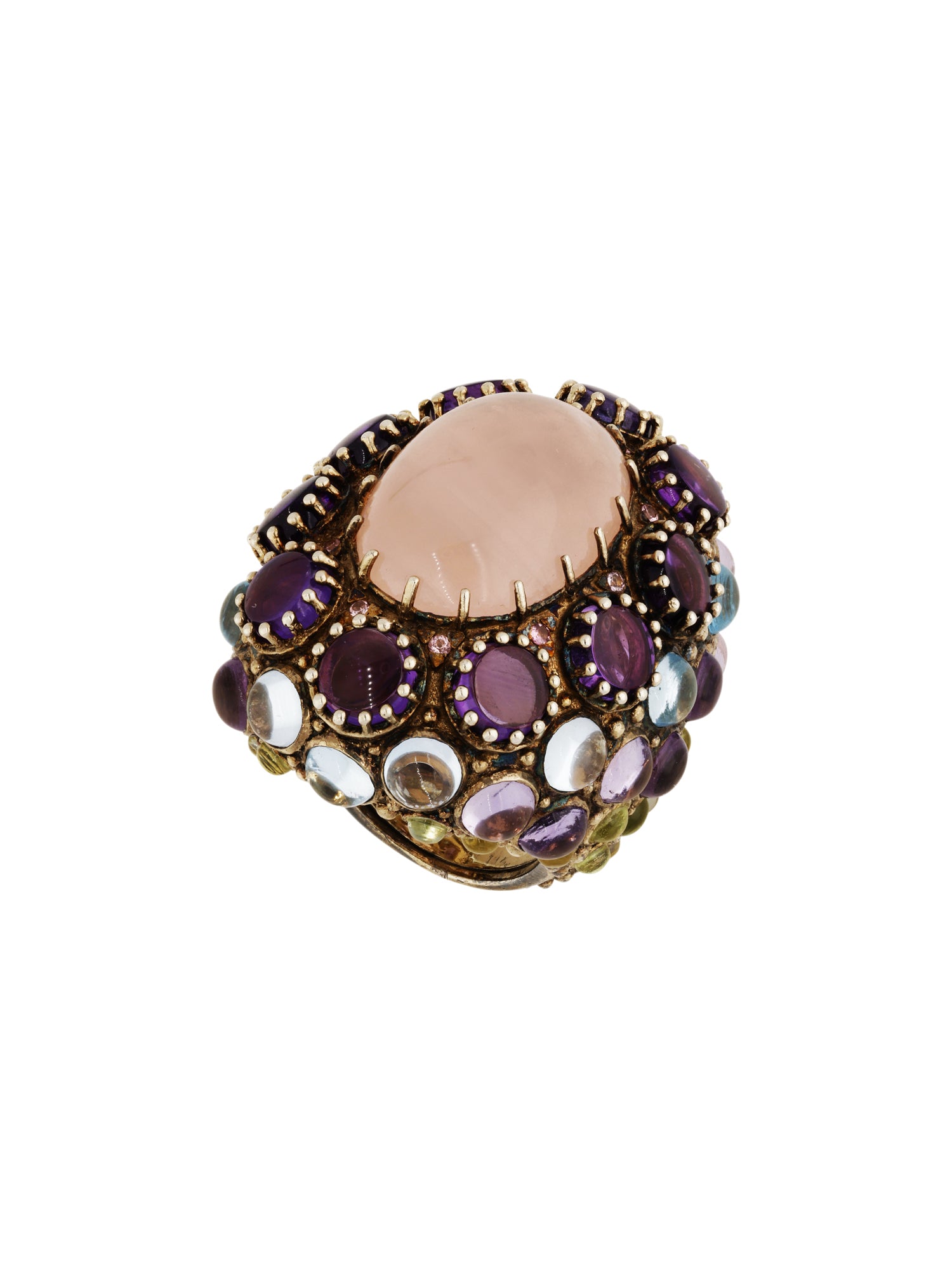 2qty DJV / QTY DISPO : 2-QTY VENDUES : 0-ST : 0% PRIX DJV : 950€ // Vermeil Bague en vermeil serti de pierres semi-précieuses cabochon quartz rose /// RECO : 875€