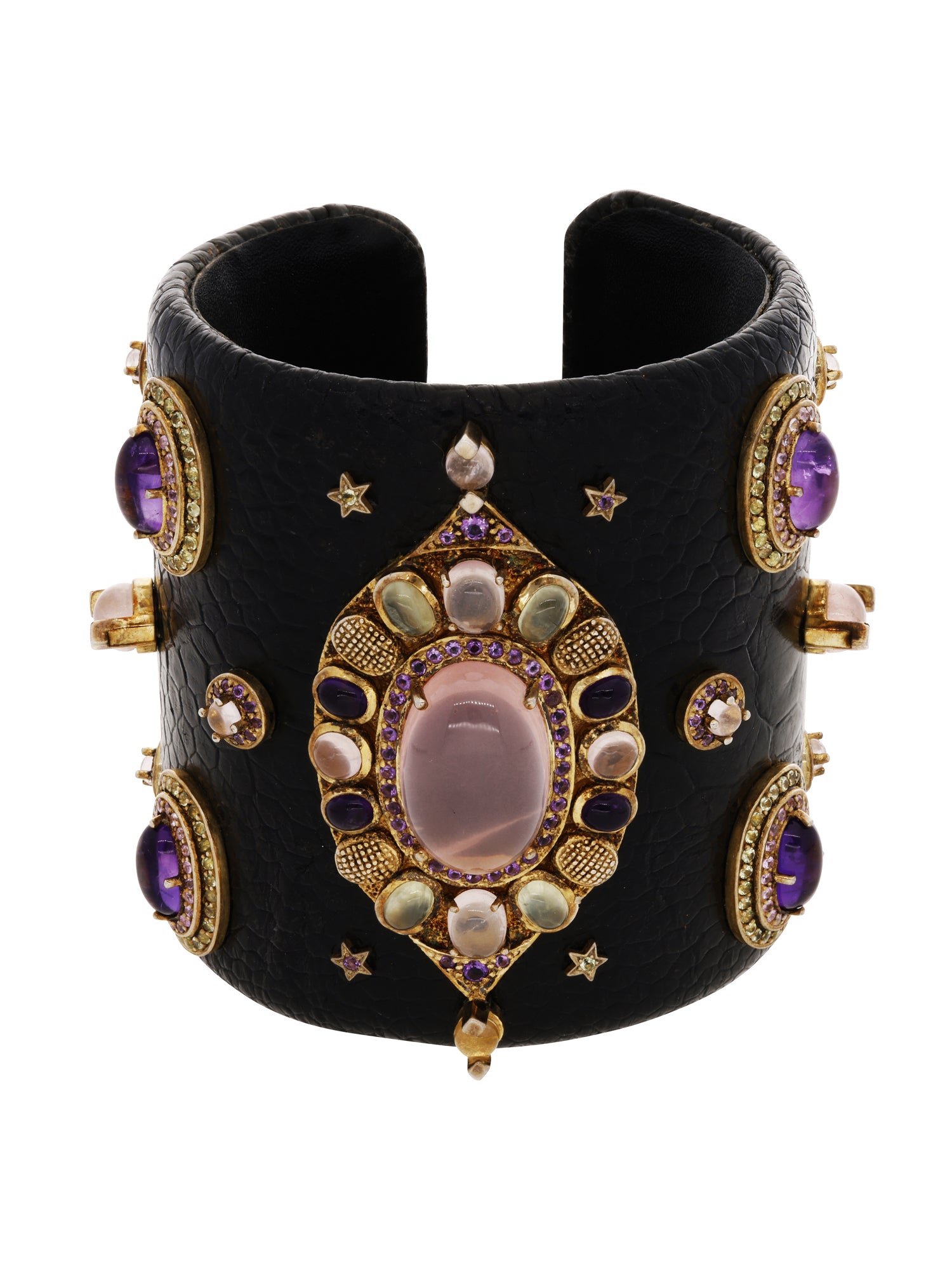 1qty NEW / Vermeil Manchette autruche noire avec cabochon quartz rose 19 // RECO : 960€