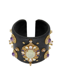 3qty DJV / QTY DISPO : 2-QTY VENDUES : 0-ST : 0% PRIX DJV : 1350€ // Vermeil Manchette autruche noire avec cabochon prehnite 16 /// RECO : 1200€