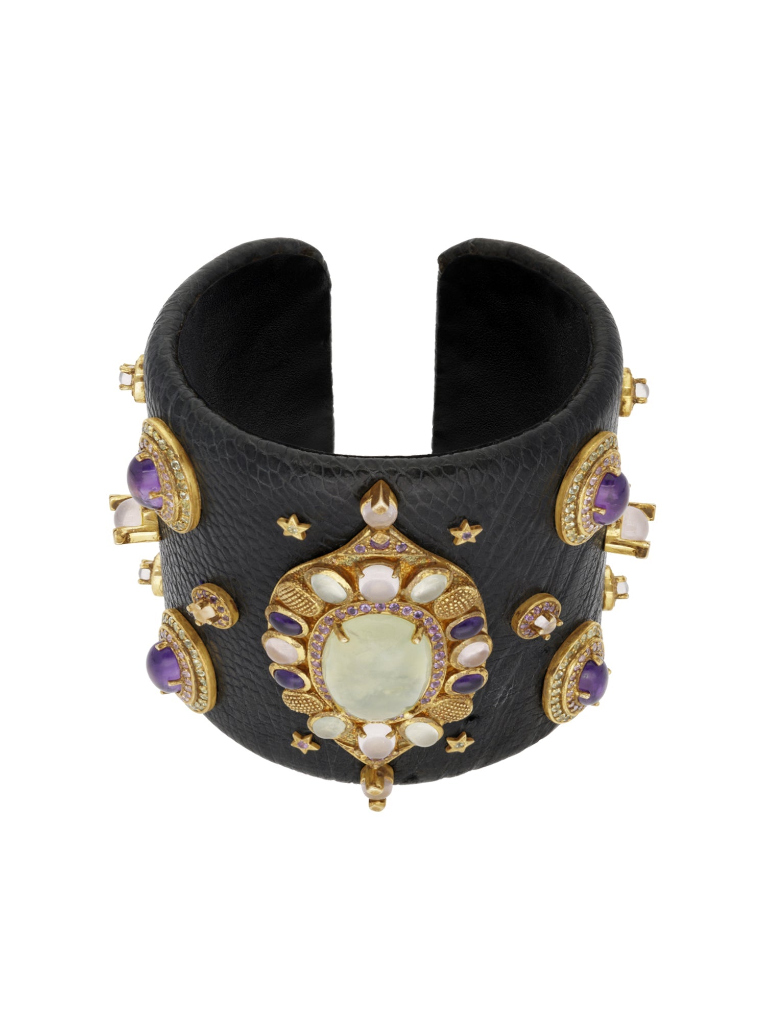 3qty DJV / QTY DISPO : 2-QTY VENDUES : 0-ST : 0% PRIX DJV : 1350€ // Vermeil Manchette autruche noire avec cabochon prehnite 16 /// RECO : 1200€