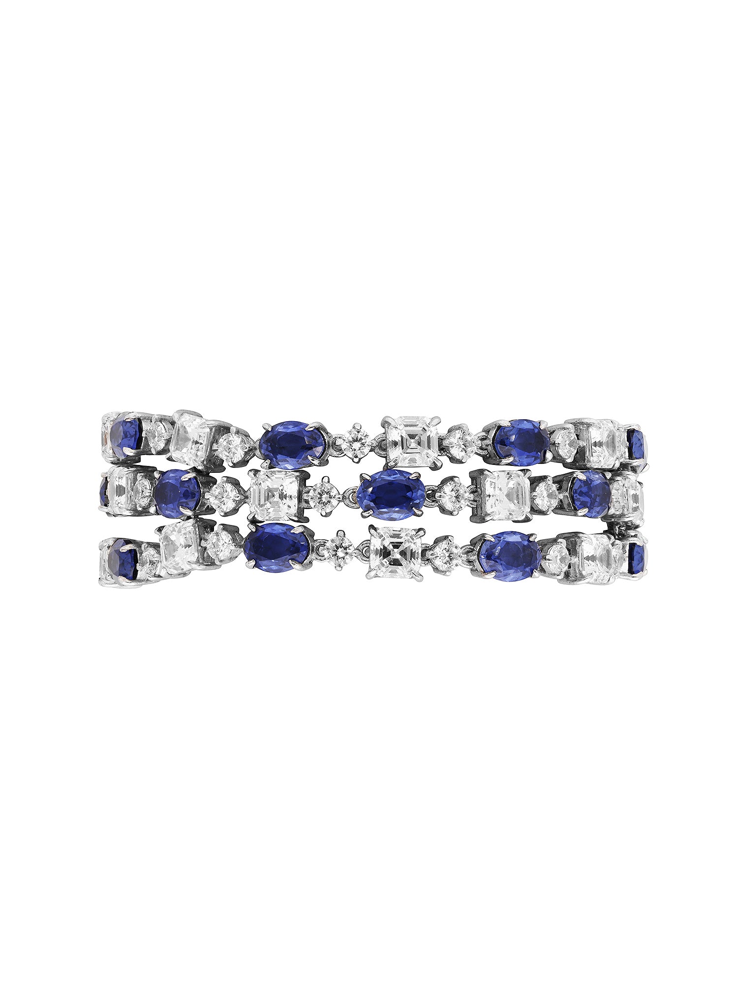 1qty NEW / Argent Rhodié bracelet argent rhodié serti de burmalite taille ovale bleu saphir // RECO : 1280€