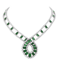 1qty NEW / Argent Collier croisé serti de Burmalite taille émeraude vert émeraude et blanche taille brillant // RECO : 1350€