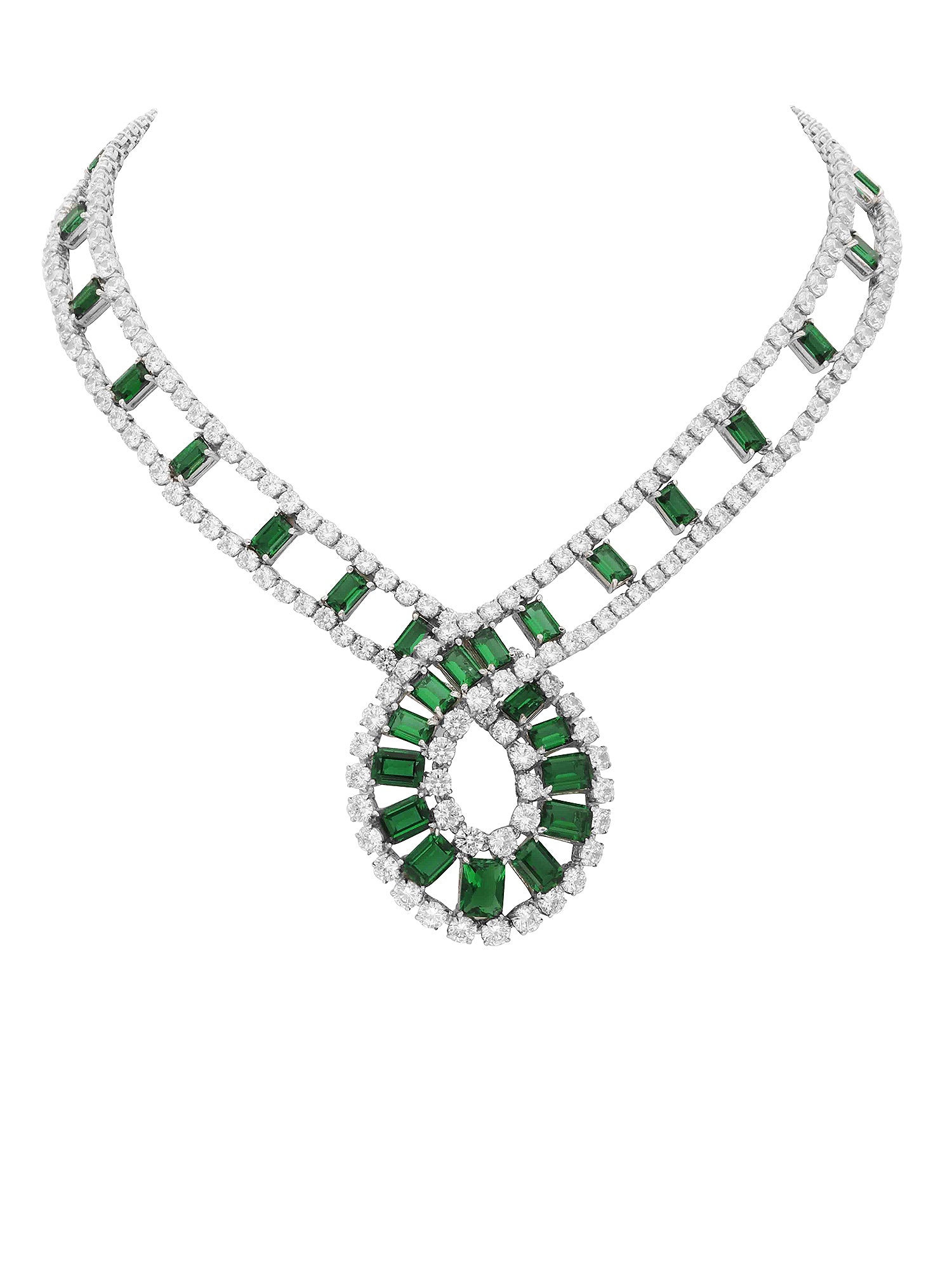 1qty NEW / Argent Collier croisé serti de Burmalite taille émeraude vert émeraude et blanche taille brillant // RECO : 1350€