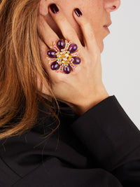 1qty DJV / QTY DISPO : 1-QTY VENDUES : 0-ST : 0% PRIX DJV : 650€ // Vermeil Bague marguerite sertie de cabochon améthyste 30 cts taille poire /// RECO : 645€