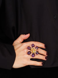 1qty DJV / QTY DISPO : 1-QTY VENDUES : 0-ST : 0% PRIX DJV : 650€ // Vermeil Bague marguerite sertie de cabochon améthyste 30 cts taille poire /// RECO : 645€