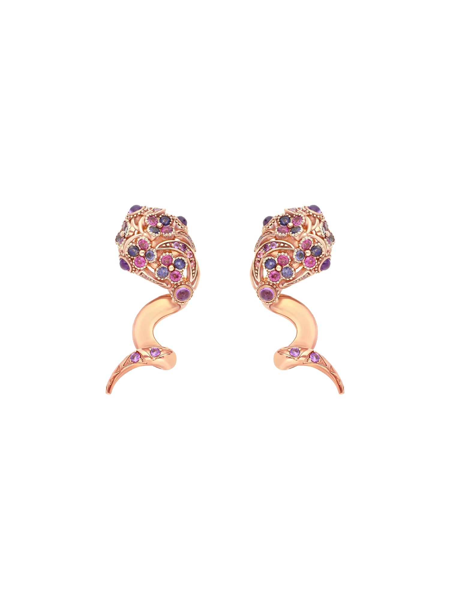 1qty DJV / QTY DISPO : 1-QTY VENDUES : 1-ST : 100% PRIX DJV : 195€ // Vermeil Boucles d'oreilles Serpent en vermeil rose serties d'améthyste 1 /// RECO : 198€