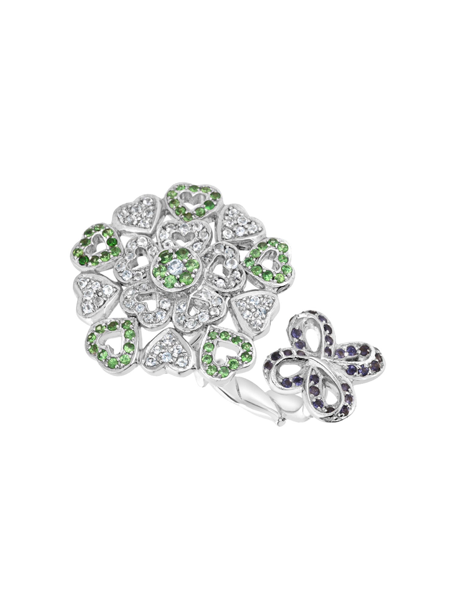 1qty DJV / QTY DISPO : 1-QTY VENDUES : 0-ST : 0% PRIX DJV : 250€ // Argent Rhodié Bague Mélissa sur argent rhodié serti de pavage iolite blue topaze et tsavorite 1 /// RECO : 267€