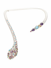 1qty NEW / Argent Rhodié Collier serpent en argent rhodié brossé predominance turquoise 5 // RECO : 560€