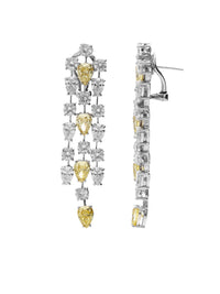 1qty NEW / Argent Rhodié Boucles d'oreilles longues serties de Burmalite blanche et jonquille en argent rhodié // RECO : 405€