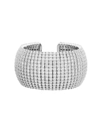 1qty NEW / Argent Rhodié Bracelet rigide sur argent rhodié serti de pavage taille brillant burmalite™ blanche Largeur 4cm // RECO : 950€