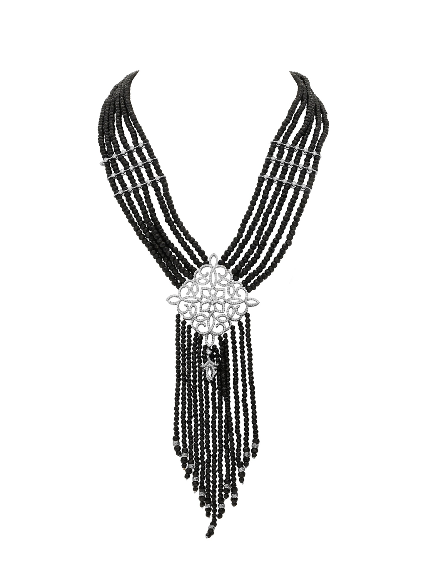 1qty NEW / Argent Collier perle grenat multirangs pavage Burmalite blanche taille brillant // RECO : 825€