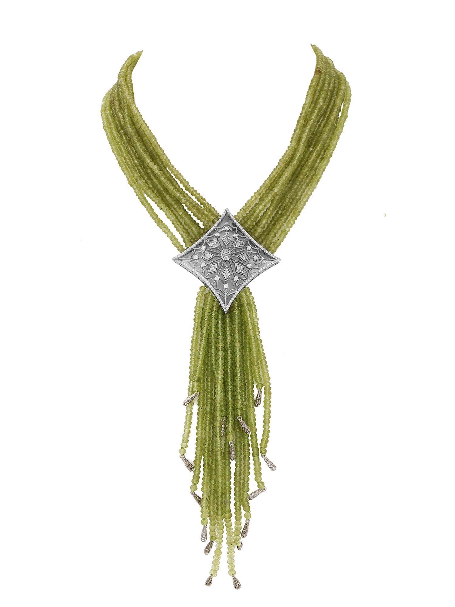 1qty NEW / Argent Collier multirangs olivine et Burmalite blanche taille brillant // RECO : 980€