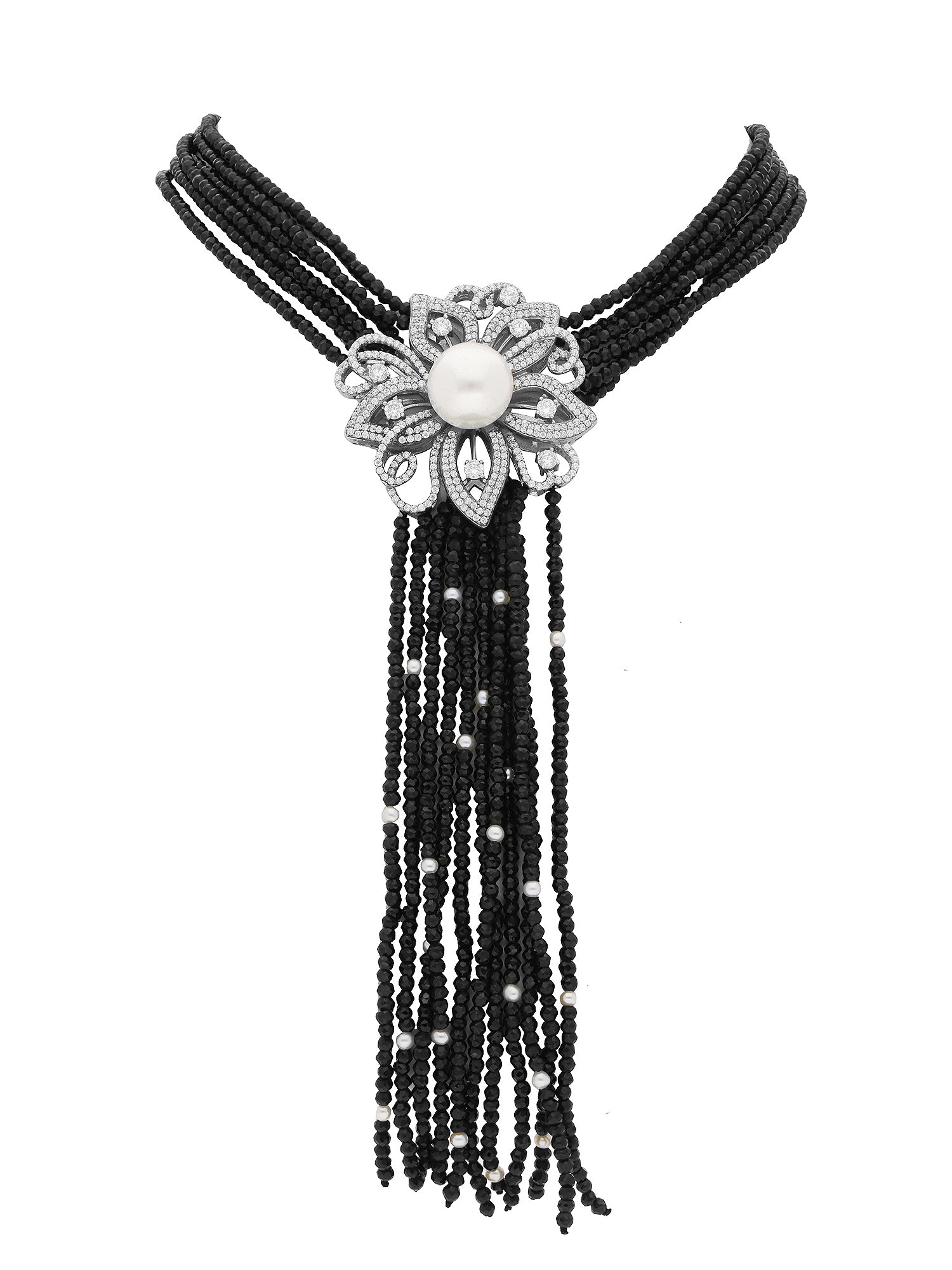 2qty NEW / Argent Collier multirangs spinelle et fleur Burmalite et perle d'eau douce // RECO : 530€