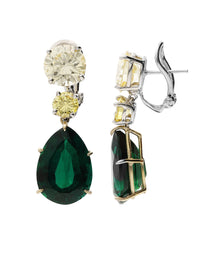 1qty NEW / Argent Rhodié Boucles d'oreilles système mixte (clip et tige) en argent rhodié Burmalite jonquille et vert émeraude sur vermeil // RECO : 345€
