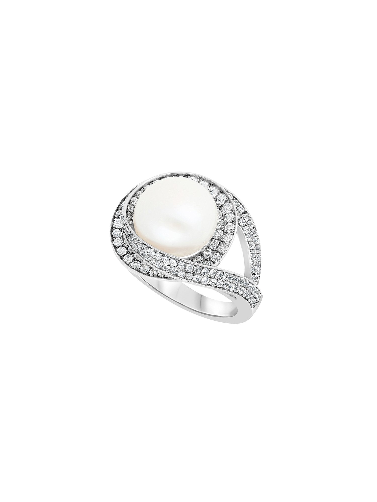 1qty DJV / QTY DISPO : 0-QTY VENDUES : 0-ST : 0% PRIX // Argent Rhodié Bague en argent rhodié sertie de perle d'eau douce blanche et pavage Burmalite™ /// RECO : 194€