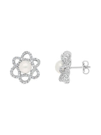 1qty DJV / QTY DISPO : 0-QTY VENDUES : 0-ST : 0% PRIX // Argent Rhodié Boucles d'oreilles sur argent rhodié serties de perles d'eau douce blanche /// RECO : 135€