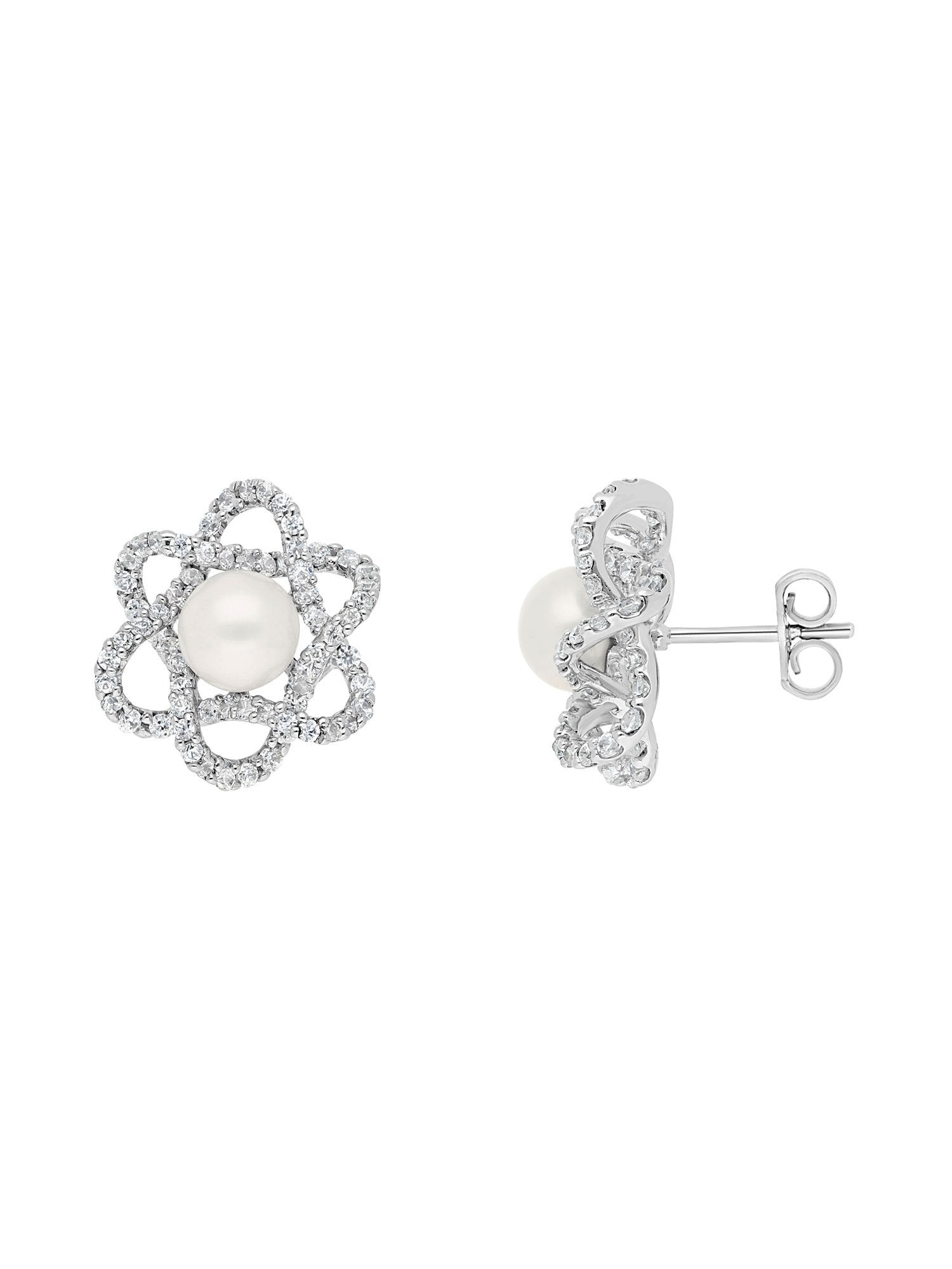 1qty DJV / QTY DISPO : 0-QTY VENDUES : 0-ST : 0% PRIX // Argent Rhodié Boucles d'oreilles sur argent rhodié serties de perles d'eau douce blanche /// RECO : 135€