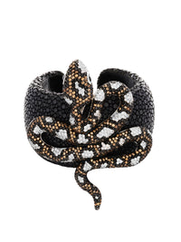 2qty NEW / 0 Bracelet galuchat serpent serti de pavage noir et smoky burmalite™ // RECO : 297€