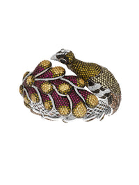 1qty NEW / Argent Rhodié Bracelet rigide Paon sur argent rhodié pavage burmalite™ multicolore // RECO : 594€