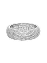 1qty NEW / Argent Rhodié Bracelet rigide sur argent rhodié serti de pavage taille brillant burmalite™ blanche Largeur 3cm // RECO : 594€
