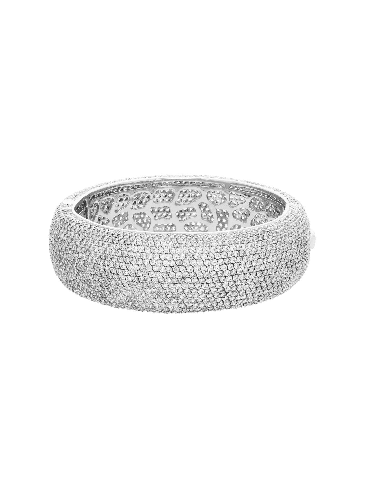 1qty NEW / Argent Rhodié Bracelet rigide sur argent rhodié serti de pavage taille brillant burmalite™ blanche Largeur 3cm // RECO : 594€