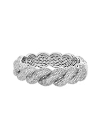 3qty NEW / Argent Rhodié Bracelet tressé en argent rhodié serti de Burmalite blanche // RECO : 450€