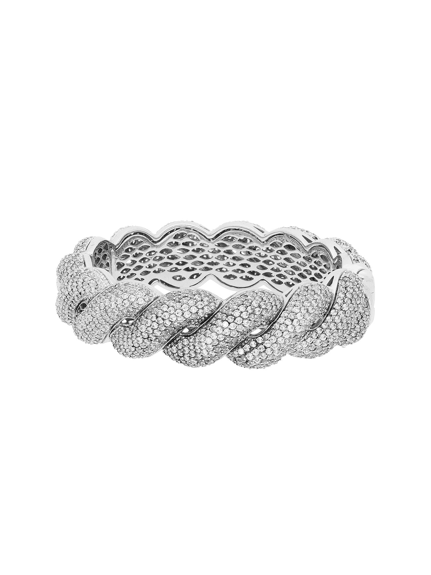 3qty NEW / Argent Rhodié Bracelet tressé en argent rhodié serti de Burmalite blanche // RECO : 450€