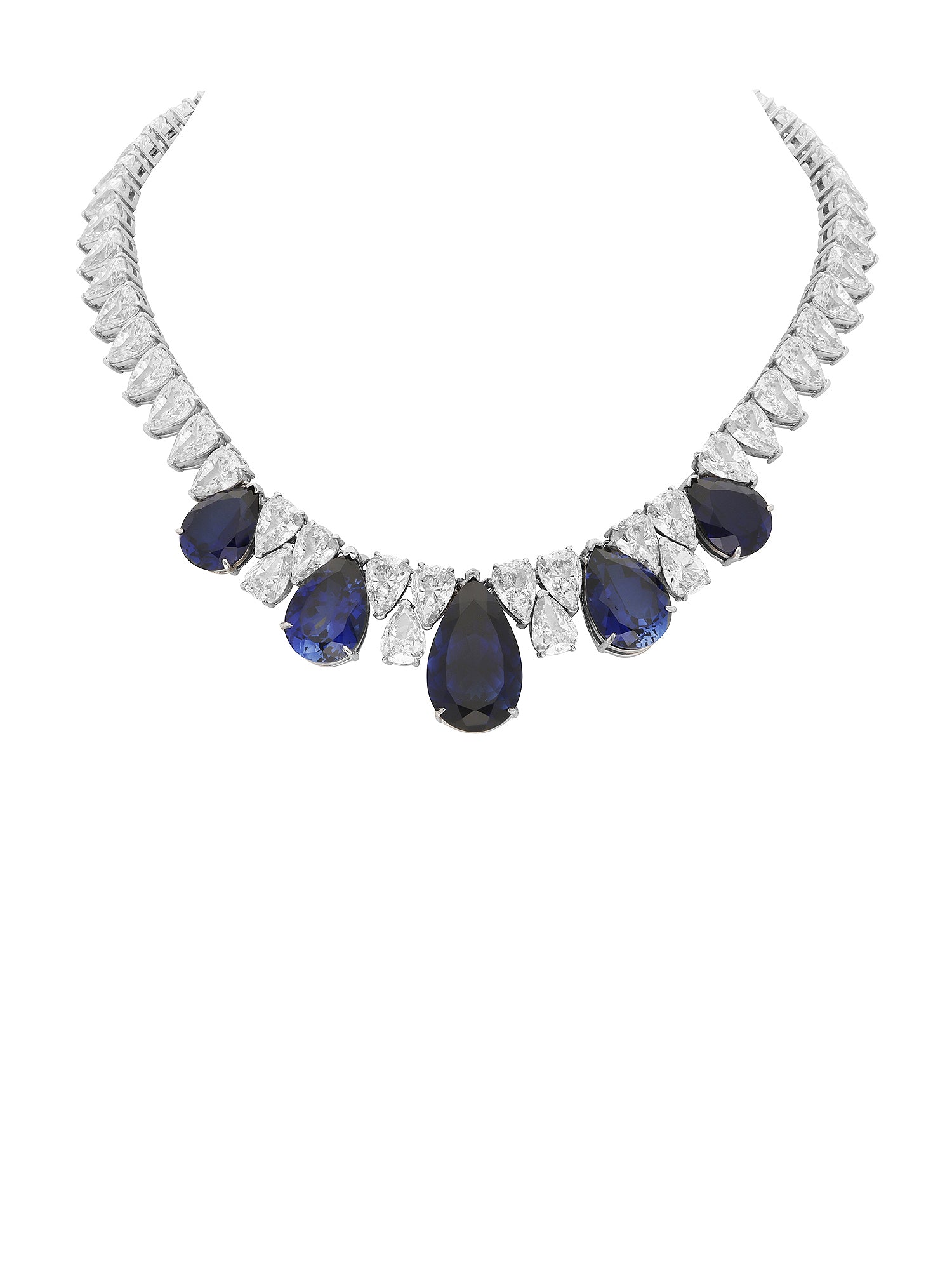 1qty NEW / Argent Rhodié Collier sur argent rhodié serti de burmalite™ taille poire bleu saphir et blanche // RECO : 2120€