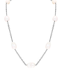 1qty DJV / QTY DISPO : 2-QTY VENDUES : 1-ST : 50% PRIX DJV : 320€ // Argent Sautoir 95 cm sur argent noirci serti de Burmalite™ sertis clos et perle baroque fresh water blanche /// RECO : 325€