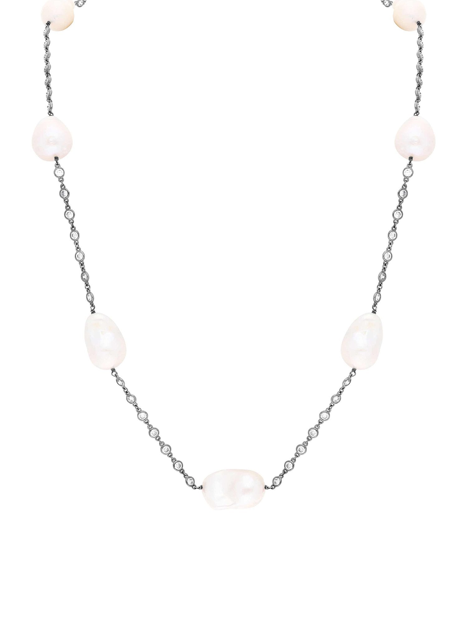 1qty DJV / QTY DISPO : 2-QTY VENDUES : 1-ST : 50% PRIX DJV : 320€ // Argent Sautoir 95 cm sur argent noirci serti de Burmalite™ sertis clos et perle baroque fresh water blanche /// RECO : 325€