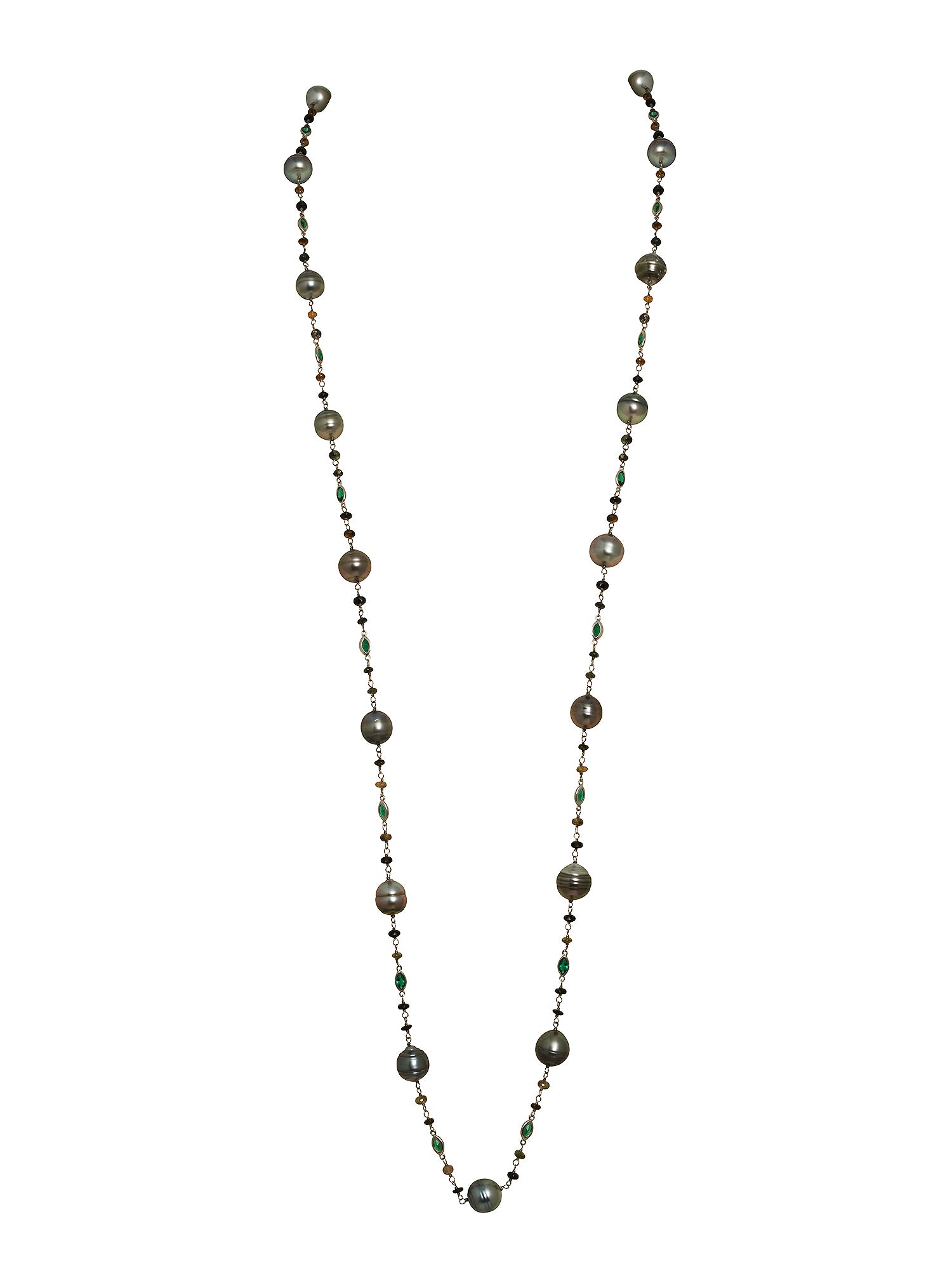 2qty DJV / QTY DISPO : 2-QTY VENDUES : 0-ST : 0% PRIX DJV : 995€ // Argent Sautoir 95cm perle tahiti tourmaline et Burmalite verte /// RECO : 945€