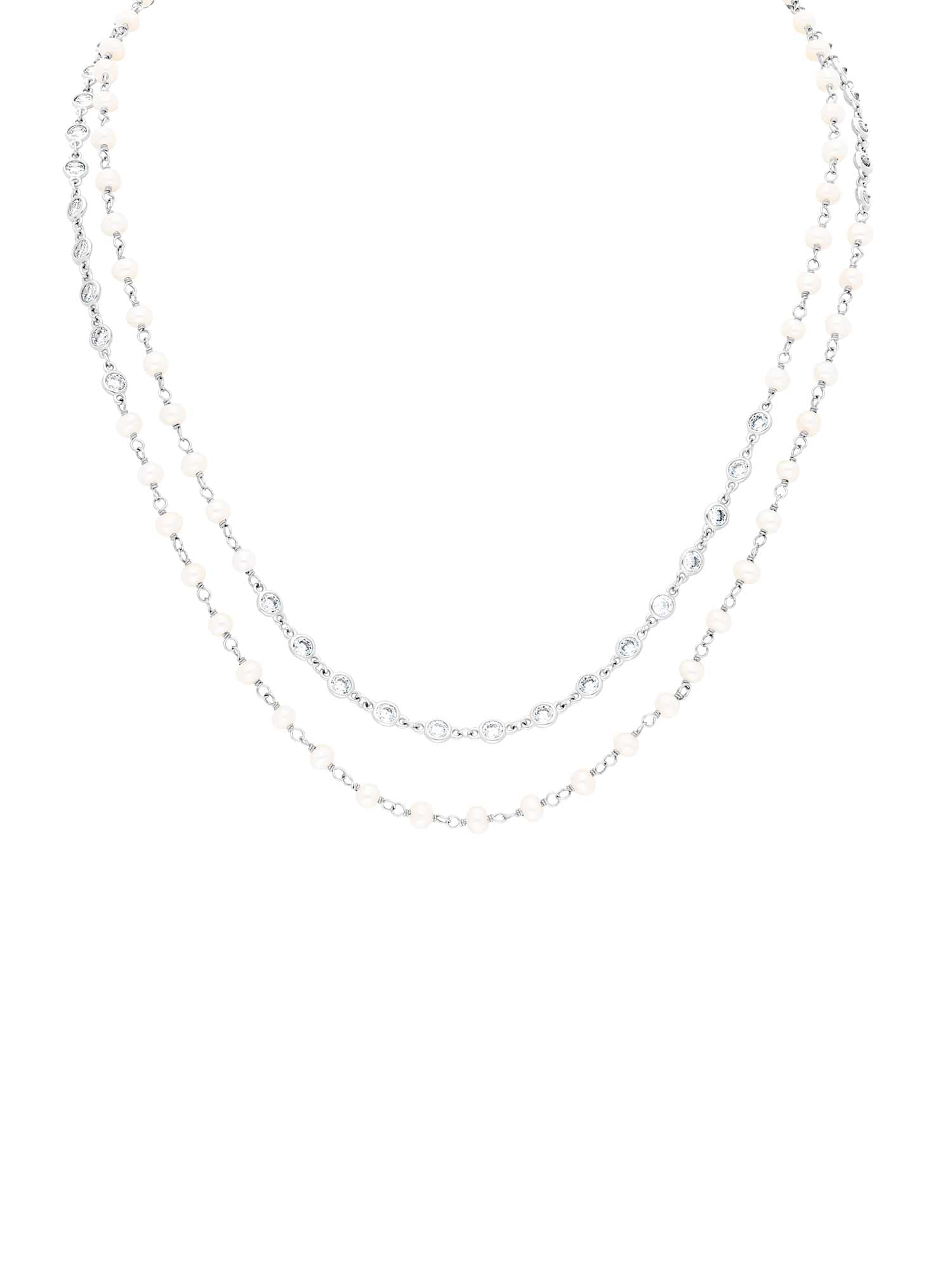 1qty DJV / QTY DISPO : 2-QTY VENDUES : 1-ST : 50% PRIX DJV : 220€ // Argent Rhodié Sautoir chaine 85cm perle d'eau douce 4mm et Burmalite™ sur argent rhodié /// RECO : 198€