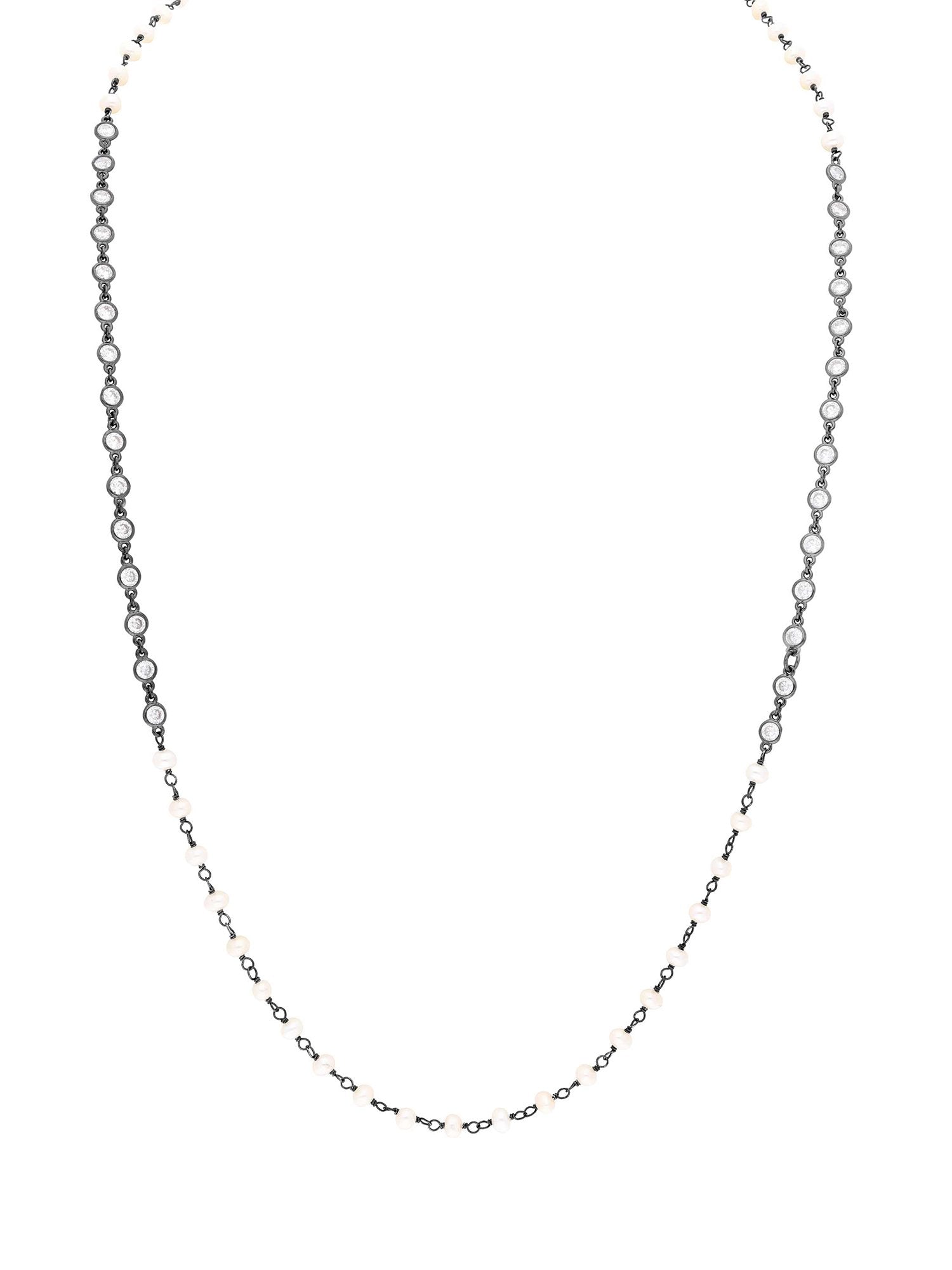 1qty DJV / QTY DISPO : 2-QTY VENDUES : 0-ST : 0% PRIX DJV : 195€ // Argent Sautoir chaine 82cm perle d'eau douce 4mm et Burmalite™ 3mm sur argent noirci /// RECO : 198€