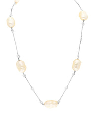 1qty DJV / QTY DISPO : 2-QTY VENDUES : 0-ST : 0% PRIX DJV : 350€ // Argent Rhodié Sautoir sur argent rhodié burmalite™ sertis clos et perle baroque synthétique /// RECO : 348€