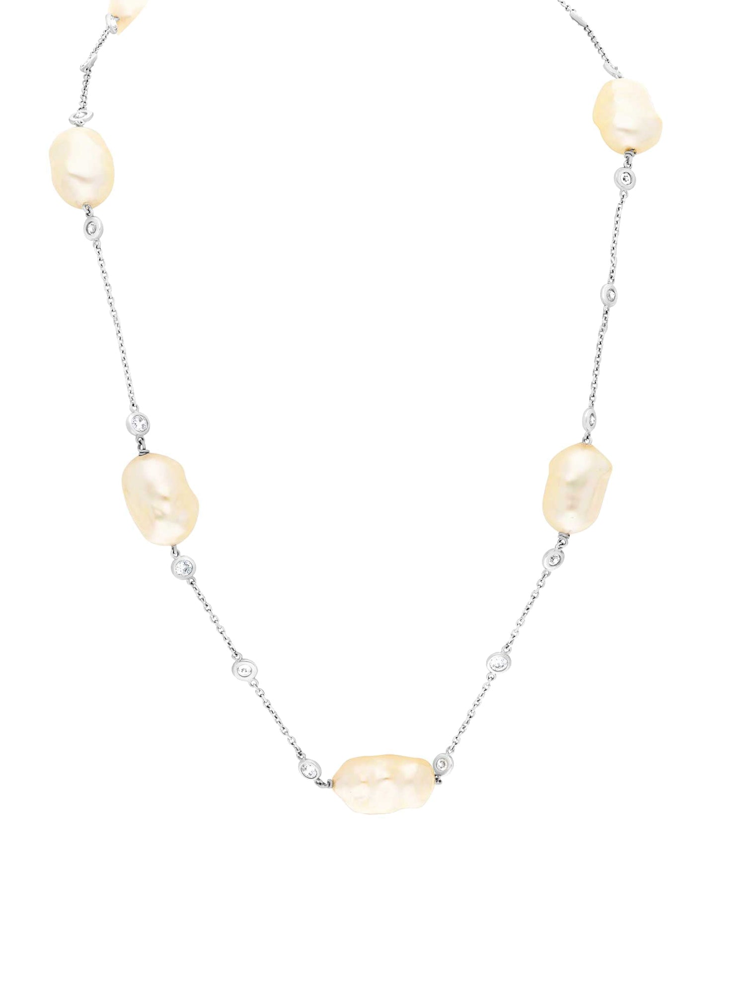 1qty DJV / QTY DISPO : 2-QTY VENDUES : 0-ST : 0% PRIX DJV : 350€ // Argent Rhodié Sautoir sur argent rhodié burmalite™ sertis clos et perle baroque synthétique /// RECO : 348€