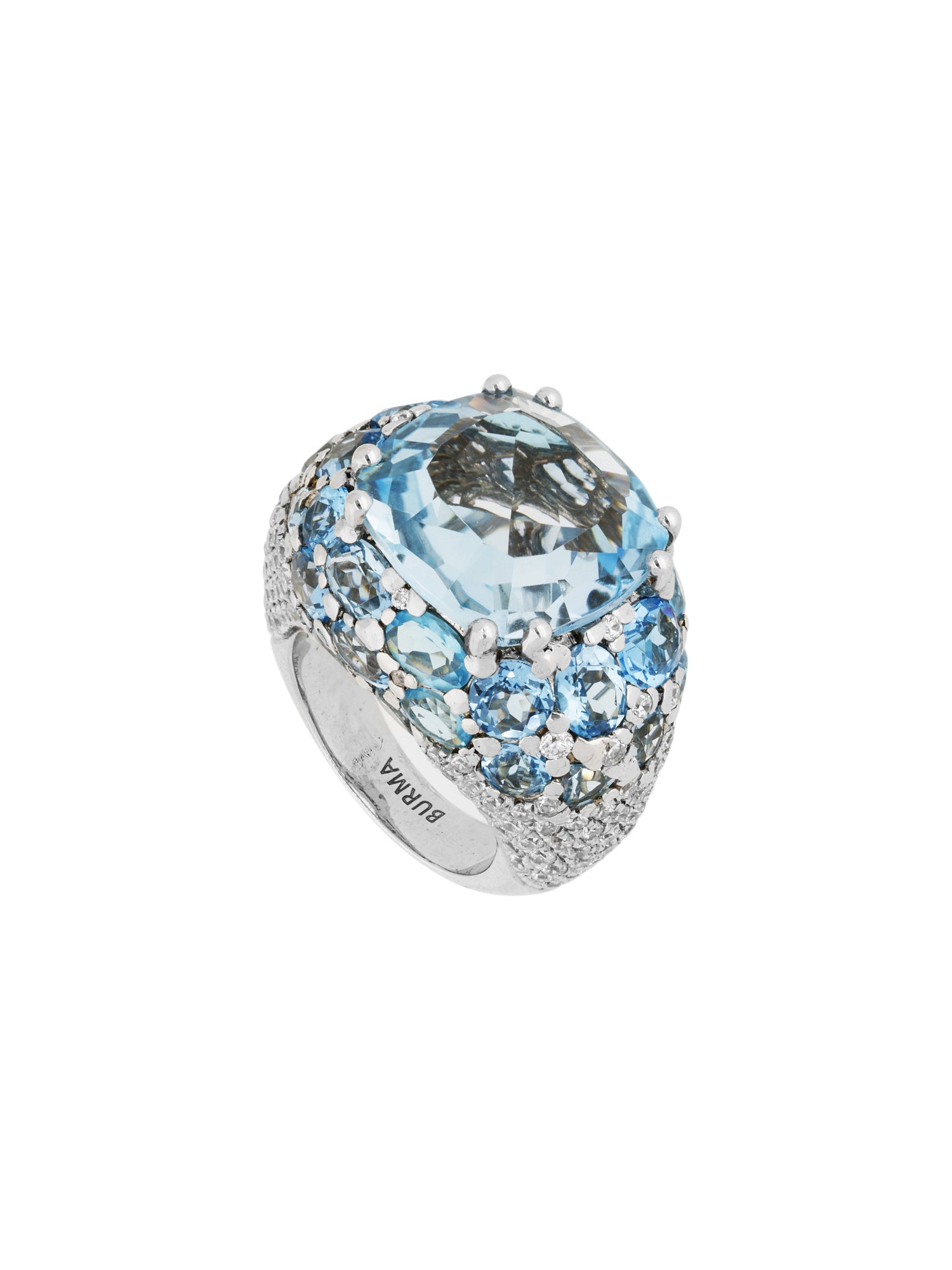 1qty NEW / Argent Rhodié Bague sur argent rhodié sertie d'une coussin topaze bleue 16 // RECO : 875€