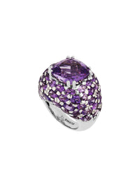 1qty NEW / Argent Rhodié Bague sur argent rhodié sertie d'une coussin améthyste 11 // RECO : 930€