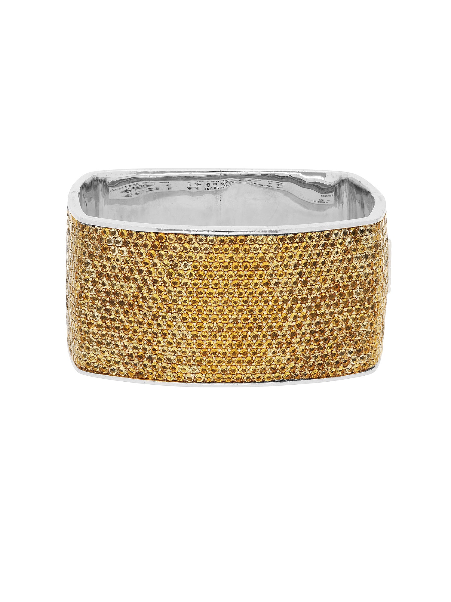 1qty NEW / Argent Rhodié Bracelet rigide sur argent rhodié serti de taille brillant citrine 29 // RECO : 1950€
