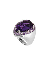 1qty NEW / Argent Rhodié Bague sur argent rhodié sertie d'une taile poire améthyste 31 // RECO : 1050€