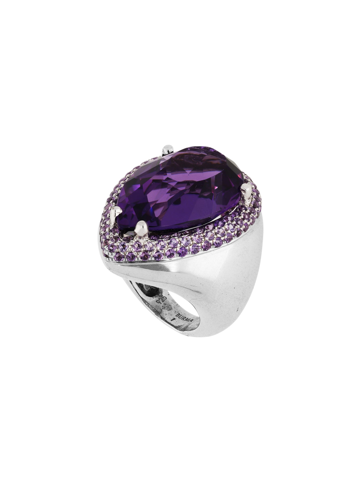 1qty NEW / Argent Rhodié Bague sur argent rhodié sertie d'une taile poire améthyste 31 // RECO : 1050€