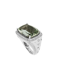 1qty NEW / Argent Rhodié bague sur argent rhodié sertie d'une améthyste verte entourage pavage burmalite™ blanche // RECO : 988€