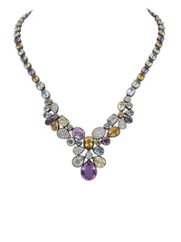 2qty NEW / Argent Collier multipastel sur argent noirci serti de lemon quartz 9 // RECO : 840€