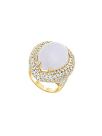 2qty DJV / QTY DISPO : 1-QTY VENDUES : 0-ST : 0% PRIX DJV : 350€ // Vermeil Bague en vermeil cabochon calcédoine et pavée de Burmalite blanche taille brillant /// RECO : 338€