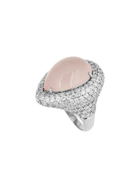 1qty NEW / Argent Bague argent cabochon quartz rose 15 // RECO : 300€