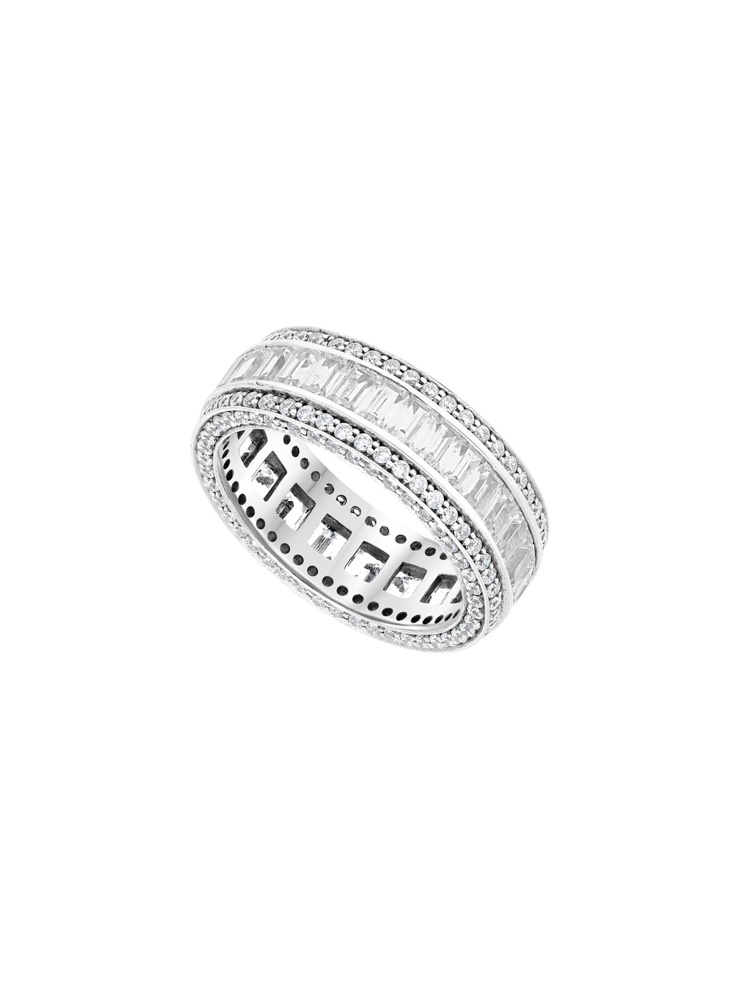 1qty DJV / QTY DISPO : 0-QTY VENDUES : 0-ST : 0% PRIX // Or gris 18 ct Alliance sur or gris 18 carats sertie de Burmaite™ blanche taille brillant et taille baguette /// RECO : 570€